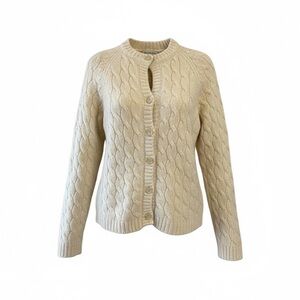 Vintage Allure 100% Wool Cardigan, Ivory, Thick and Warm, Fabric Buttons